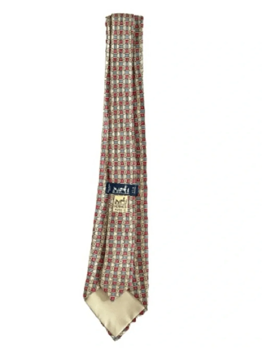 AUTHENTIC HERMES Mens Red Yellow Blue Neck Tie - Picture 3 of 6